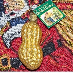 Old World Christmas 2001 Glass Blown Ornament - Gold Glitter Peanut 3in Y2k